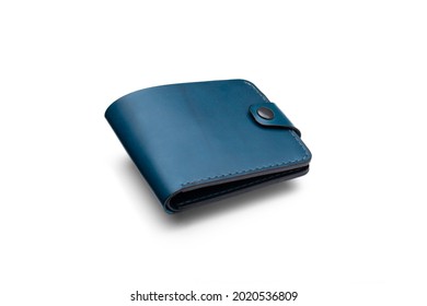 Stylish leather blue men wallet isolated on white background. 