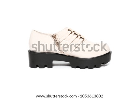 Stylish leather shoe in studio, autumn, spring isolated on white