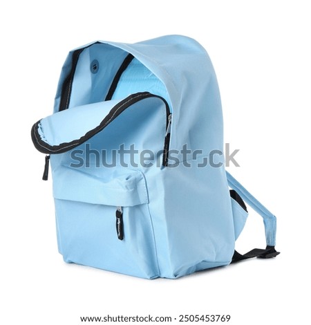 Stylish light blue backpack isolated on white