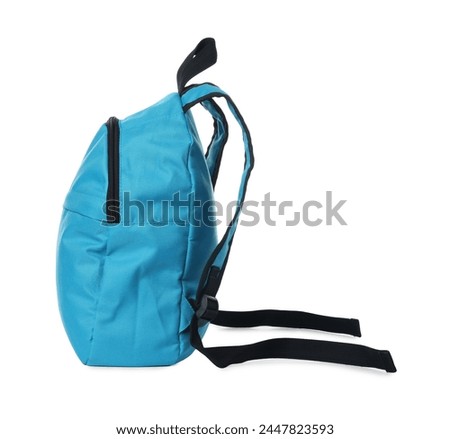 Stylish light blue backpack on white background