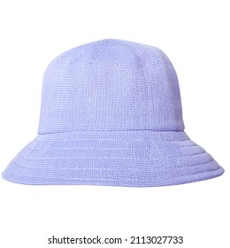Stylish light blue violet summer hat or bucket hat for ladies or women. Woven cloche hat for girls on white background. Closeup. Detail. - Shutterstock ID 2113027733