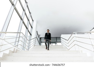 Stylish Man Down Stairs Holding Briefcase Stock Photo 744636757 ...