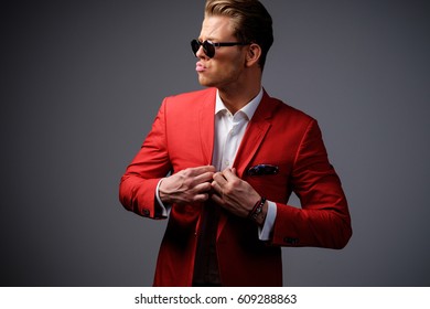 Stylish man in red jacket