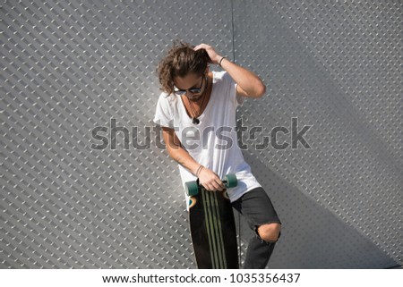 Similar – Athlete at the city park warming and stretching