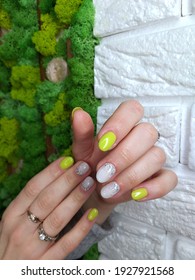 stylish manicure design in gentle spring  summer shades  Olive color smooth transition ombre gradient the nails 