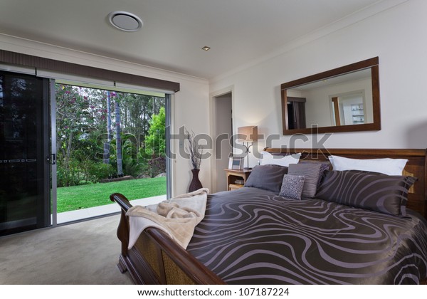 Stylish Master Bedroom Luxury Australian Mansion Stock Photo