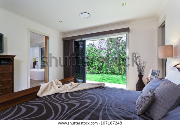 Stylish Master Bedroom Luxury Australian Mansion Stock Photo