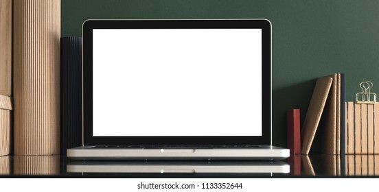 Stylish Minimal Workspace Desk With Laptop Mac Mock Up.