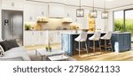 Stylish Modern Kitchen. 3D Rendering