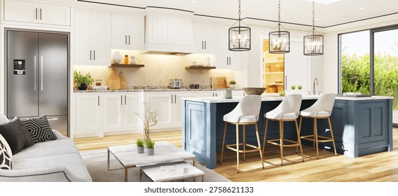Stylish Modern Kitchen. 3D Rendering