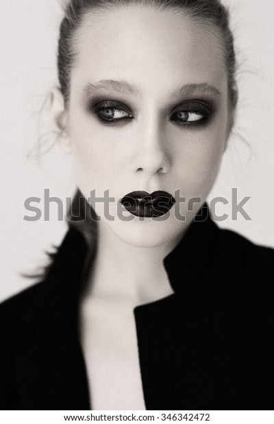 Stylish Monochrome Portrait Beautiful Girl Smoky Stock Photo Edit