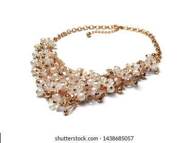 Stylish necklace with gemstones isolated on white. Luxury jewelry - Shutterstock ID 1438685057