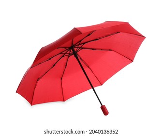 Stylish Open Red Umbrella Isolated On White