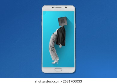Stylish person with microchip head posing on smartphone screen. Digital identity and online persona. Influencer posting on social media. - Powered by Shutterstock - Get 15% off with code: PIKWIZARD15