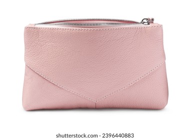 Stylish pink cosmetic bag isolated on white