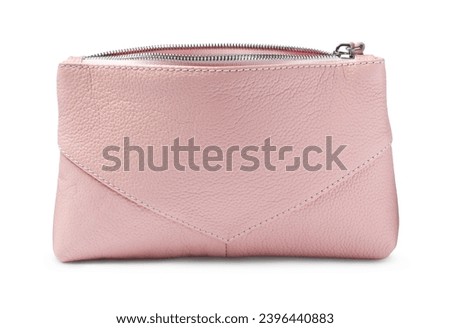 Stylish pink cosmetic bag isolated on white