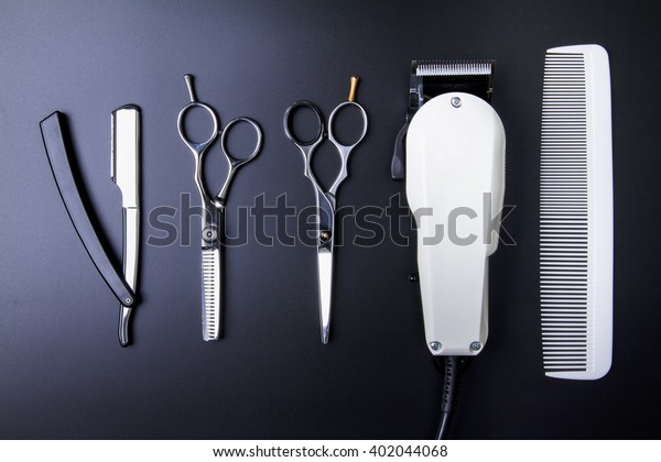 Stylish Professional Barber Scissors Hair Cutting Stock Photo