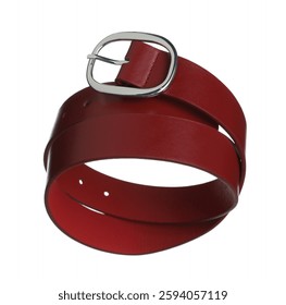 Cinturón de cuero rojo con estilo en el aire aislado en blanco