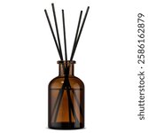 A stylish reed diffuser with black scent sticks in an elegant amber glass bottle, perfect for aromatherapy and home fragrance