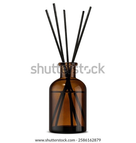 A stylish reed diffuser with black scent sticks in an elegant amber glass bottle, perfect for aromatherapy and home fragrance