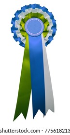 A Stylish Retro Vintage Award Rosette Medal Badge With Blue White And Green Colours, Isolated And Cutout On A White Background.