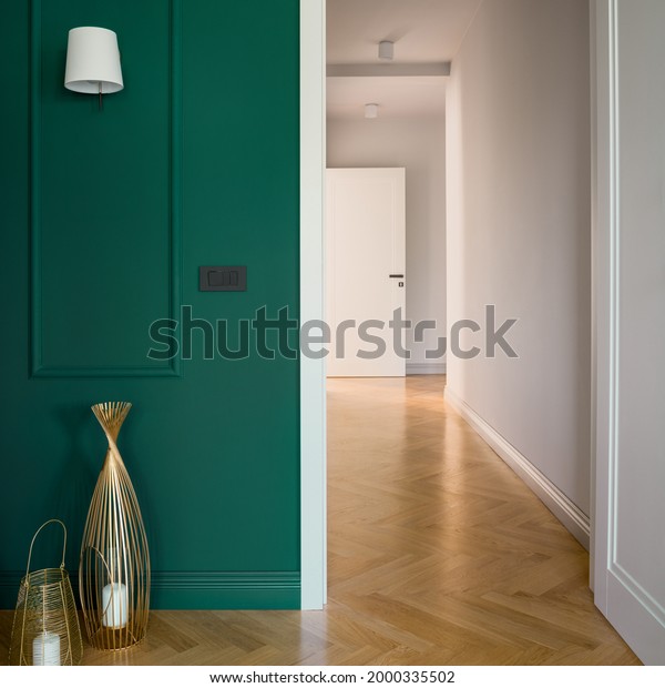 Stylish Room Emerald Green Wall Molding Stock Photo Edit Now 2000335502