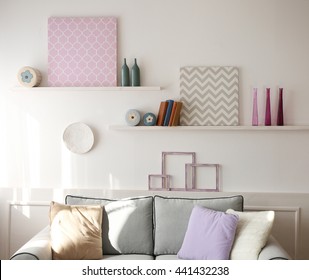 Stylish room interior on white wall background