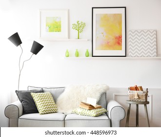 Stylish room interior on white wall background - Shutterstock ID 448596973