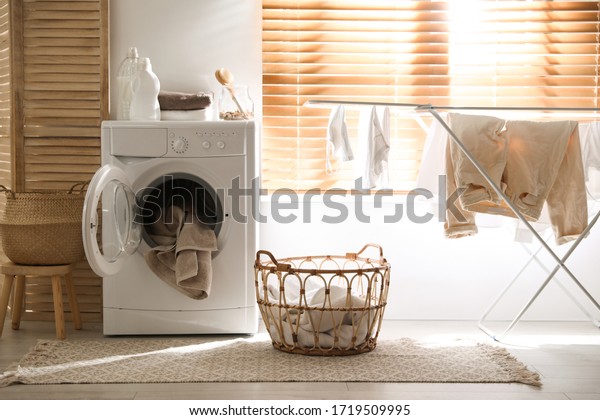 Stylish Room Interior Washing Machine Design Stock Photo 1719509995 ...