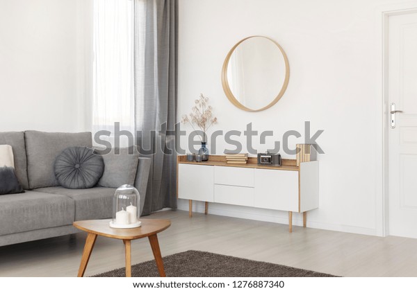 Stylish Round Mirror Wooden Frame On Stock Photo Edit Now 1276887340