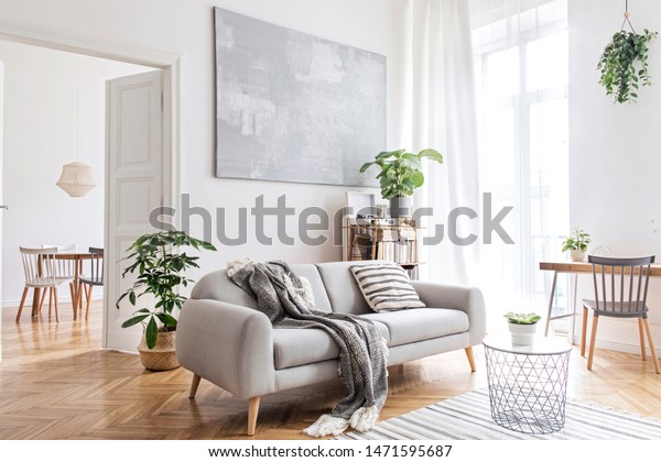 Stylish Scandinavian Living Room Design Furniture Stock Photo