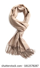 Stylish scarf on white background, top view