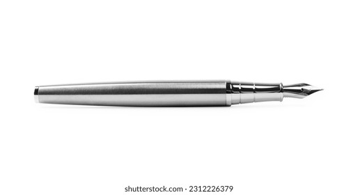 Stylish silver fountain pen isolated on white