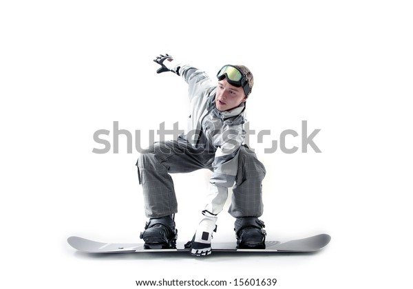 Stylish Snowboarder Doing Indy Grab Isolated Stock Photo Edit Now 15601639