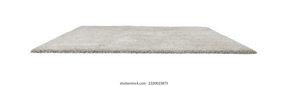 Stylish soft beige carpet isolated on white