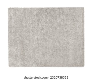 Stylish soft beige carpet isolated on white, above view