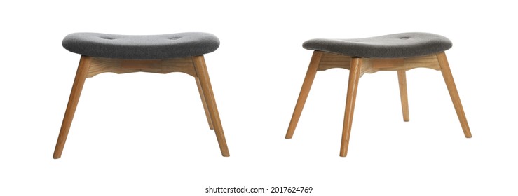 Stylish stools on white background, collage. Banner design - Shutterstock ID 2017624769