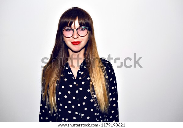 Stylish Studio Portrait Young Hipster Woman Stock Photo Edit Now