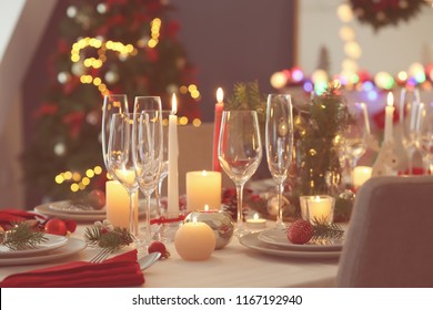 Stylish Table Setting Burning Candles Christmas Stock Photo 1167192940 ...