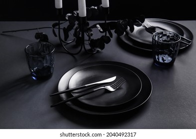 Stylish Table Setting On Dark Background