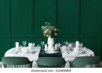 Stylish Table Setting For Wedding Celebration In Dining Room