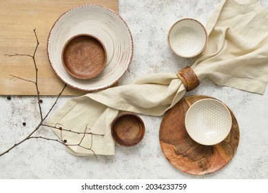 Stylish Tableware And Napkin On Light Background