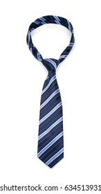 stylish tied blue striped tie isolated on white background 
				studio shot of expensive modern silk tie 