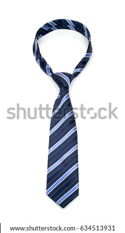 stylish tied blue striped tie isolated on white background 
studio shot of expensive modern silk tie 