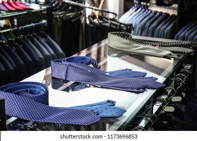 Stylish Ties On Showcase At Menswear Store