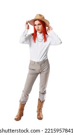 Stylish Transgender Woman On White Background