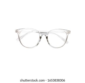 Stylish transparent glasses frame isolated on white background without shadow. Single frame glasses