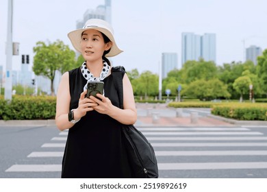 Stylish Urban Explorer Capturing Moments in a Modern City Landscape - Powered by Shutterstock