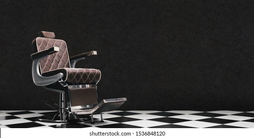 Stylish Vintage Barber Chair Isolated On Grey Background. Barbershop Theme