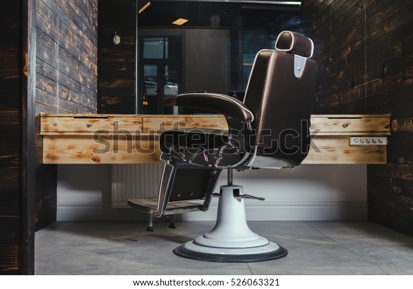 Stylish Vintage Barber Chair Wooden Interior Stock Photo Edit Now